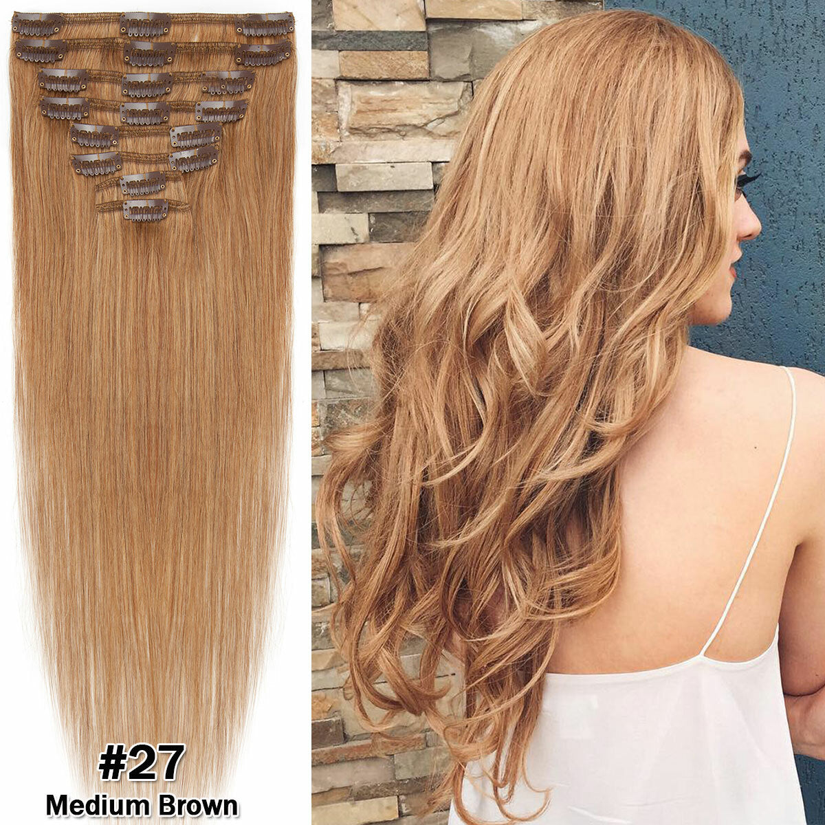Clip-In Remy Human Hair Extensions Full Head Set - Multiple Colors & Lengths