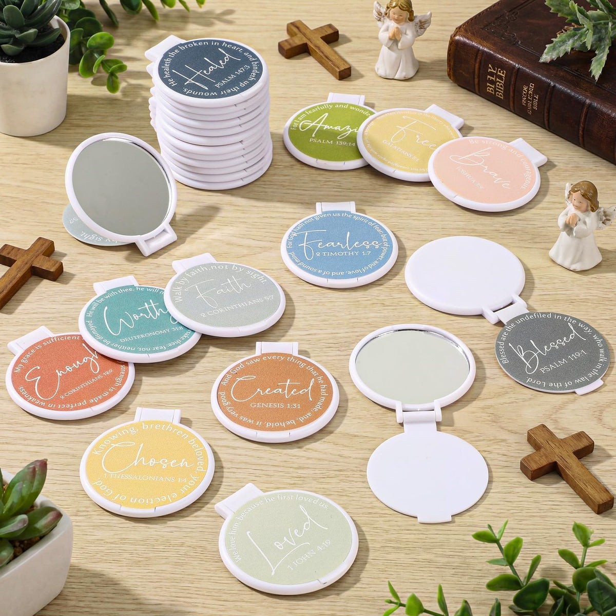 Christian Compact Mirrors Set - 36 Portable Flip-Top Pocket Mirrors with Bible Verses for Women