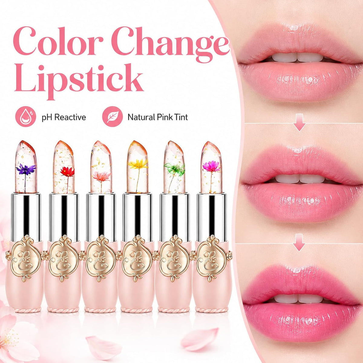 Color Change Lipstick Set - 6PCS Crystal Flower Lip Makeup for Girls