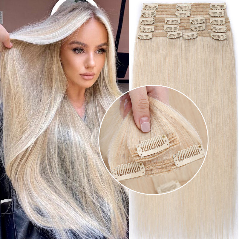 Full Head Clip-In Human Hair Extensions Double Weft Balayage - Thick & Natural