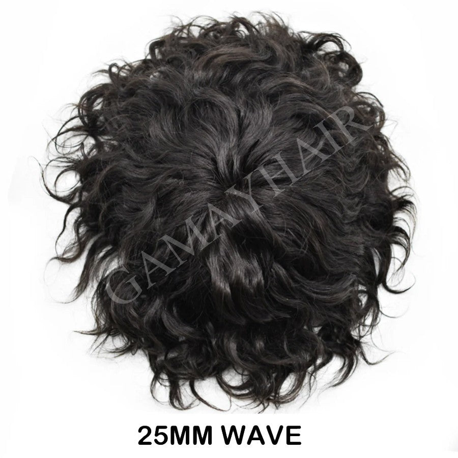 Full Poly Skin Afro Wavy Hair System for Men - African American Hair Replacement