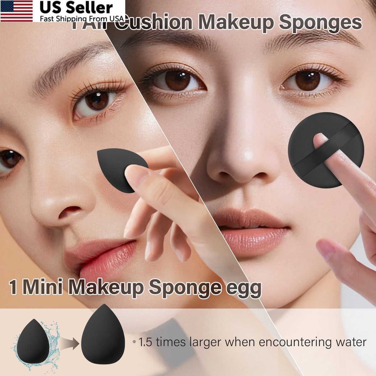 Professional 25-Piece Makeup Brush Set with Sponges and Puff - Black