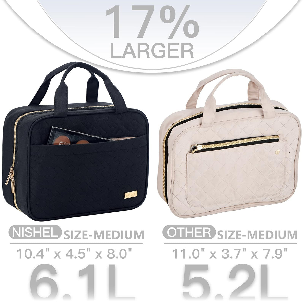 Travel Toiletry Bag Women Portable Hanging Organizer Medium Black