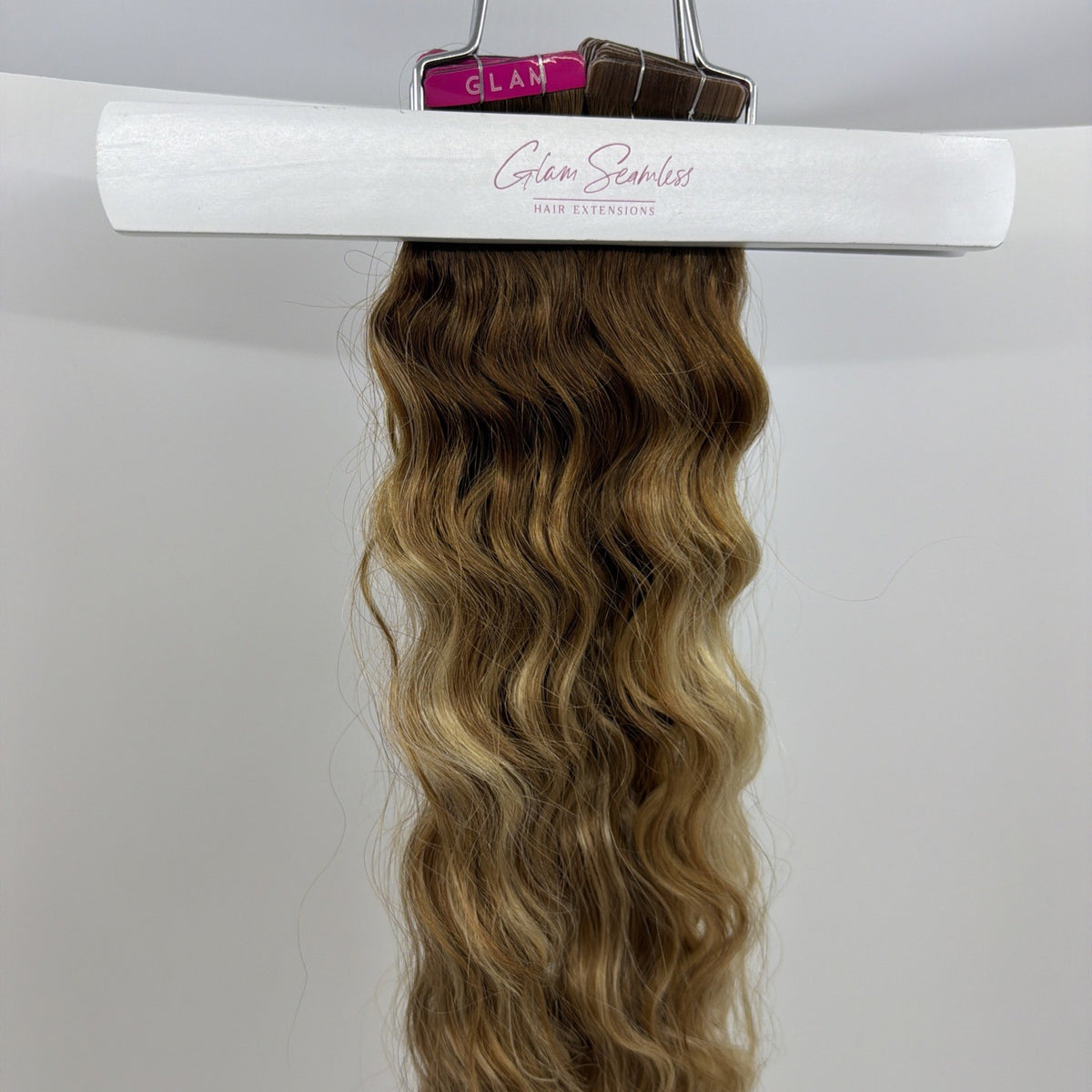 20-Inch Tape-In Hair Extensions with Rooted Toffee Swirl Highlights - 2 Pack