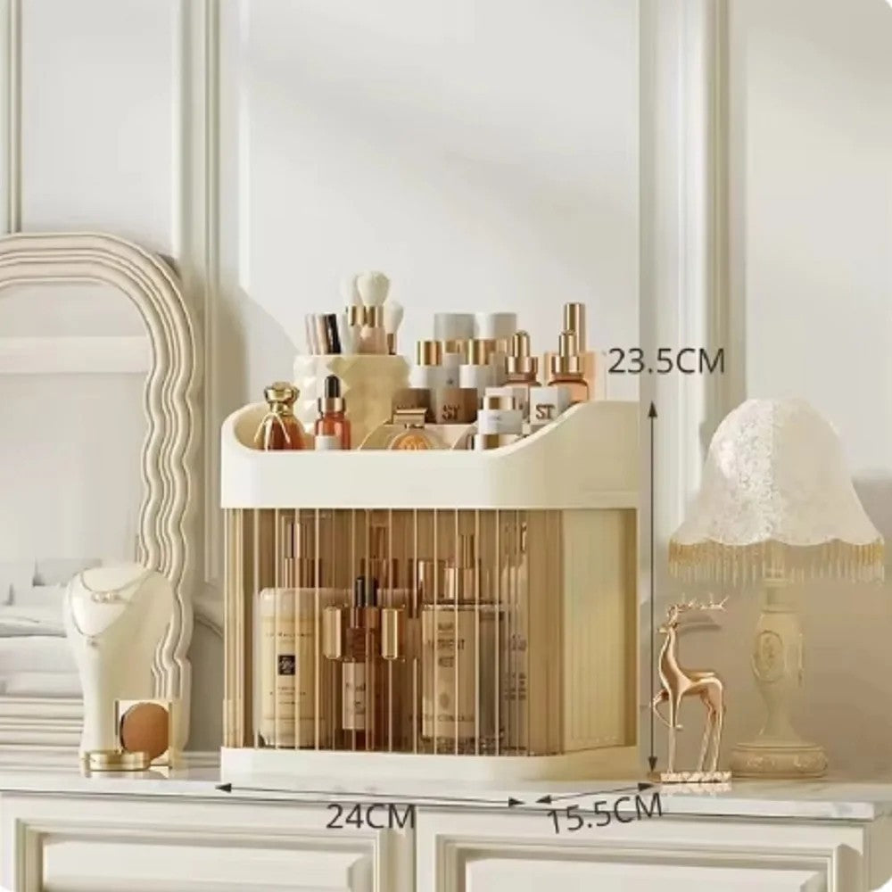 Large Capacity Makeup Storage Organizer with Drawers and Compartments - Dustproof Cosmetic Box for Desk