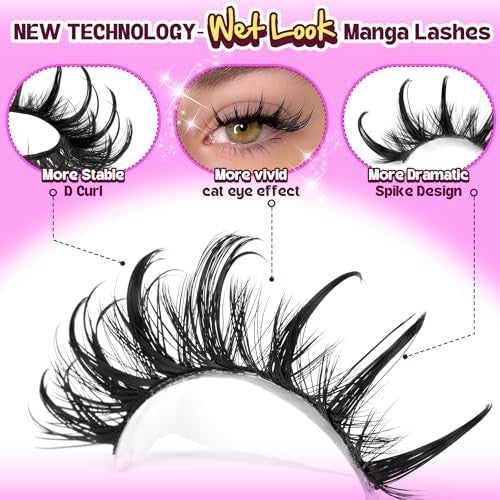 Dramatic Cat Eye False Eyelashes Long Wet Look Manga Lashes - Reusable