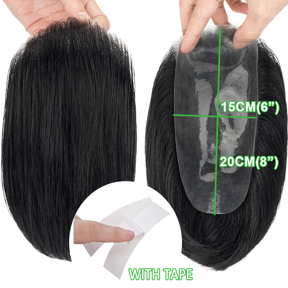 Men's Toupee Hairpiece Replacement System with Thin Skin PU Base, 13x18 cm / 15x20 cm