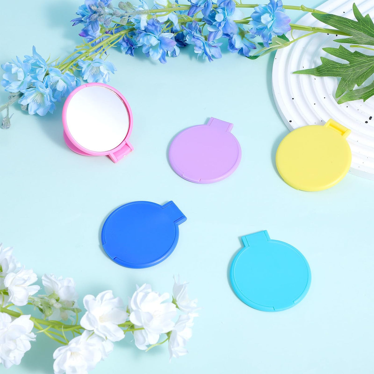 50 Pieces Compact Round Makeup Mirrors Bulk Travel Folding Pocket Handheld