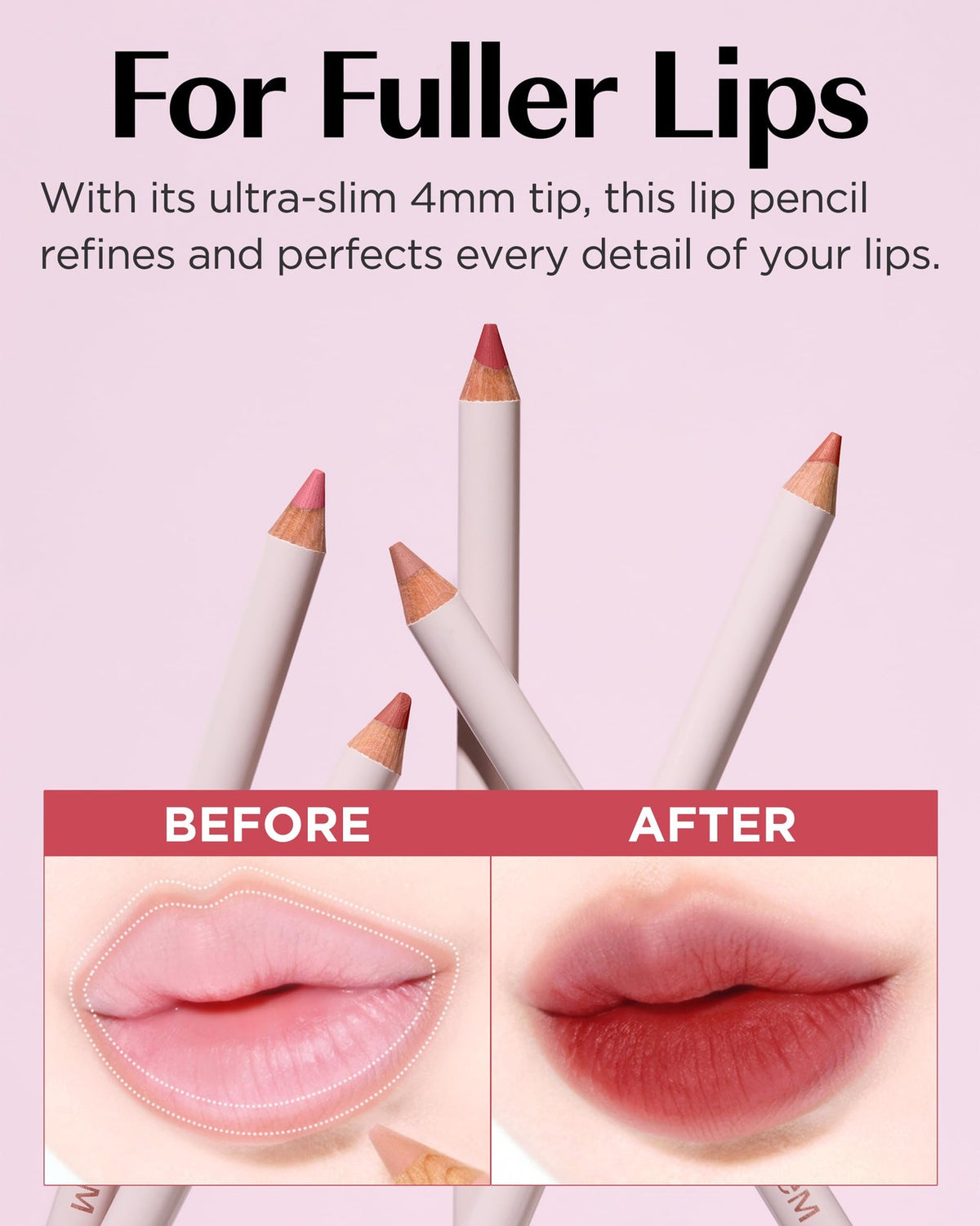 Lip Liner Pencil - Soft Coral, 4mm Slim for Precise Lip Correction