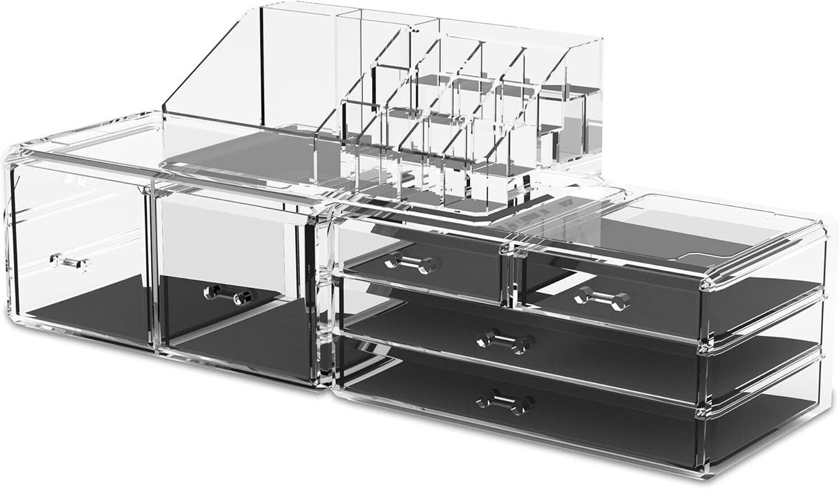 Clear Makeup Organizer with 6 Drawers & Compartments - Vanity Storage Solution