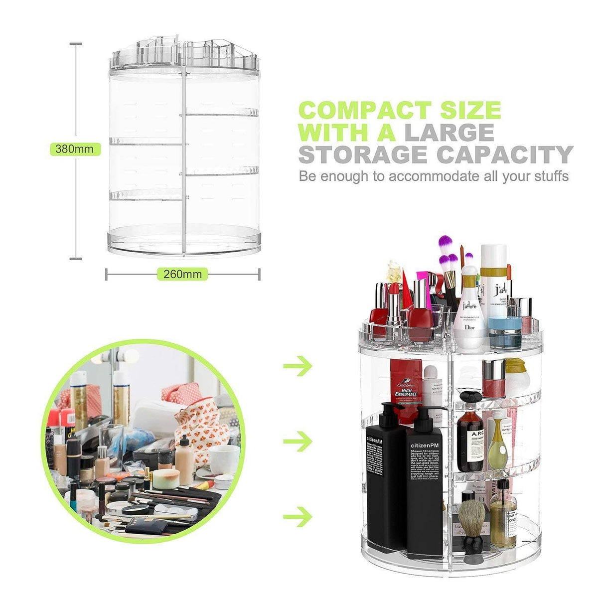 Large 8-Layer Rotating Makeup Organizer Stand - Clear Cosmetic Carousel