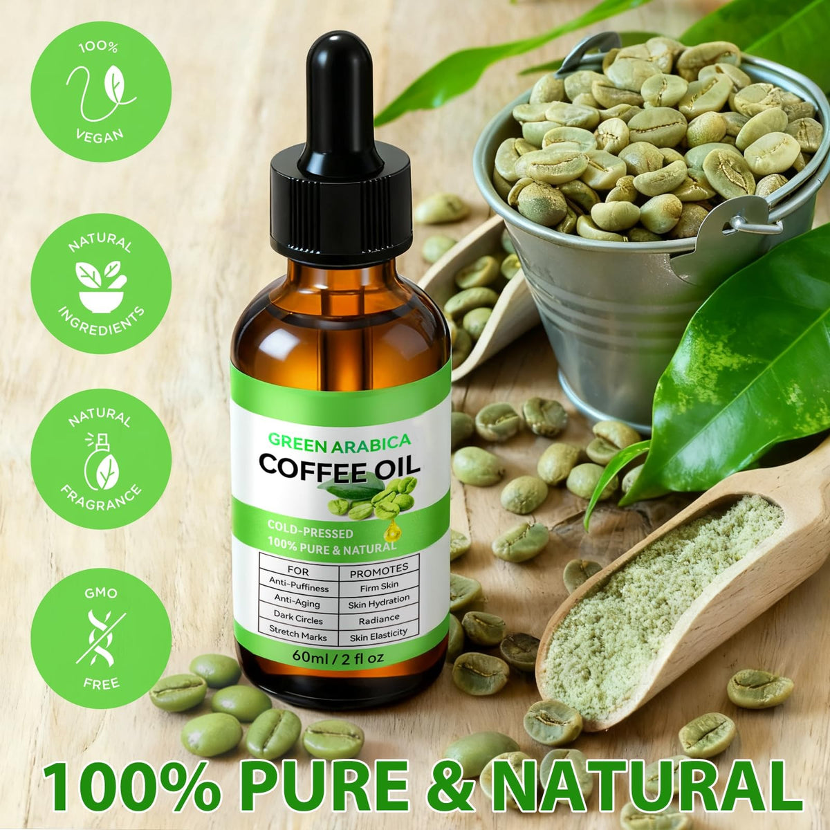 Green Coffee Bean Oil - Organic Body, Face & Hair Nourishing Oil 2 Fl Oz