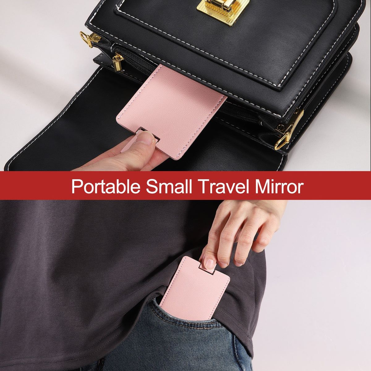 Mini Travel Pocket Mirror Stainless Steel Light Blue Compact Makeup Mirror