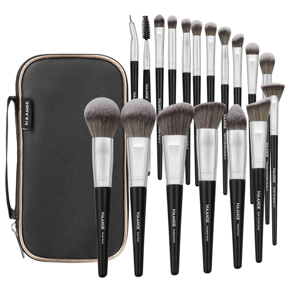 Professional 18-Piece Makeup Brush Set with Travel Case - Synthetic Face Kabuki Kit