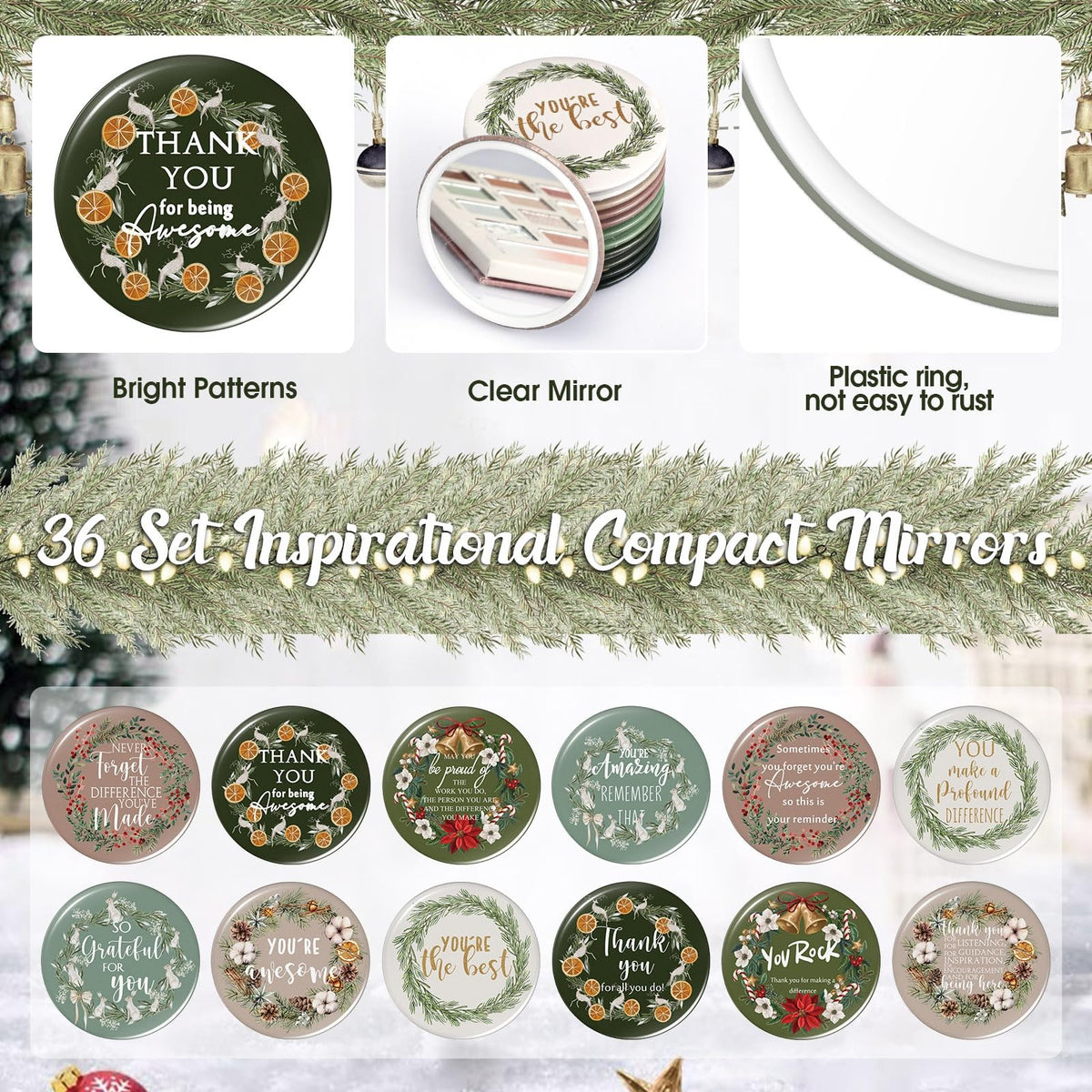 36-Piece Christmas Employee Appreciation Compact Mirror Set with Greeting Cards