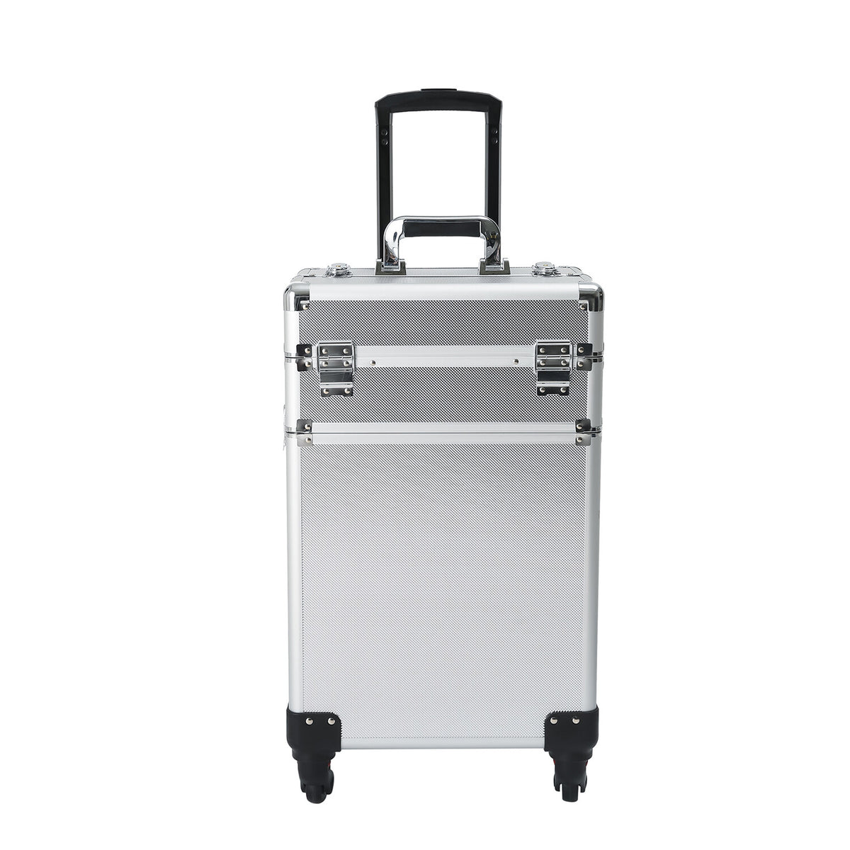 4-in-1 Aluminum Rolling Makeup Case with Draw-Bar Interchangeable Compartments