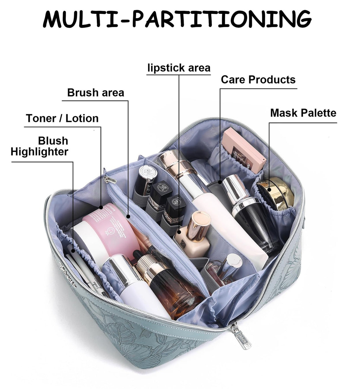 Large Capacity Travel Makeup Bag with Waterproof Vegan Leather Organizer for Women