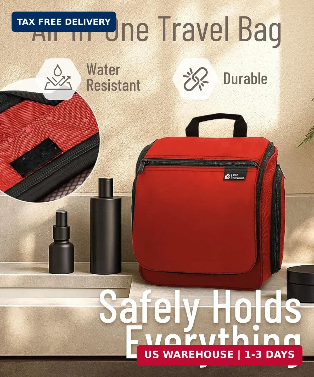 Travel Toiletry Bag with 10 Compartments Water-Resistant Hanging Organizer