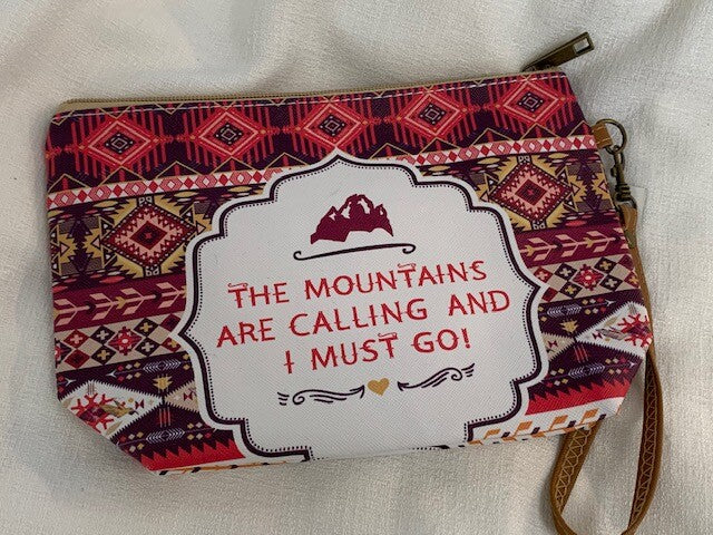 Purple Pink Cosmetic Pencil Pouch Wristlet Organizer - Mountains Calling