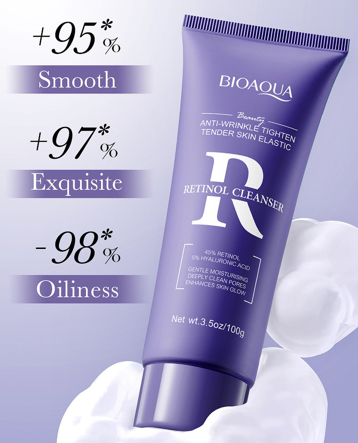 Retinol Facial Cleanser with Hyaluronic Acid - 100g Anti-Aging Skin Care