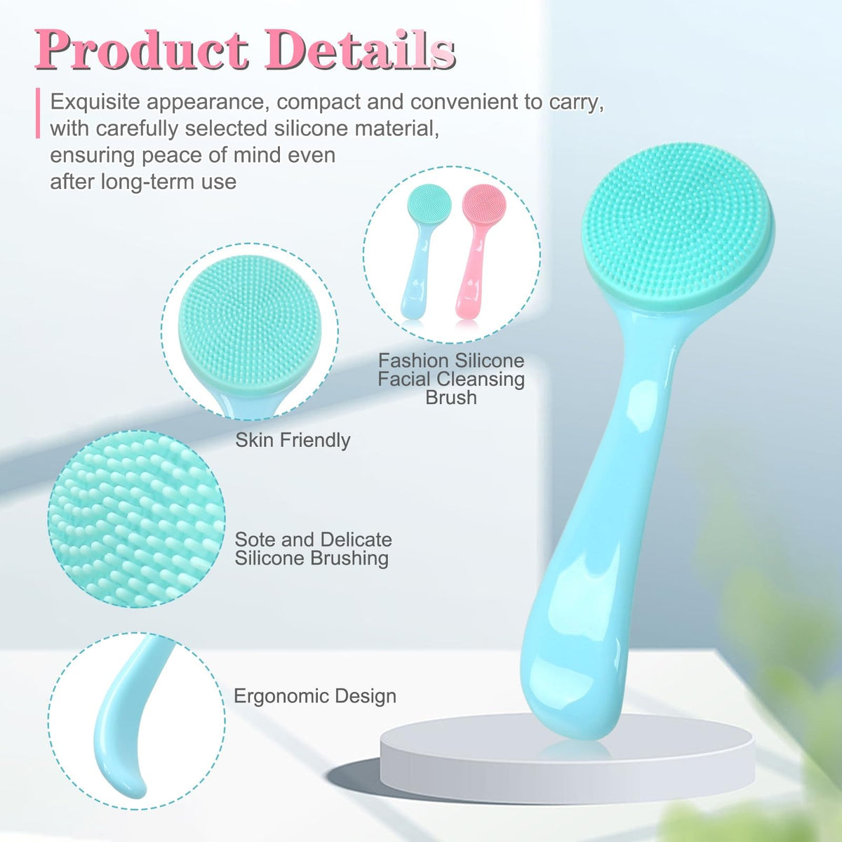 Silicone Facial Cleansing Brush 2 Pack - Pink & Blue Skin Care Tools