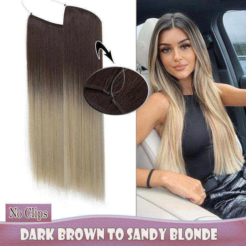 Invisible Wire Clip-In Hair Extensions with Clips & Replacement Wires - Natural & Wavy, 20/24 Inch