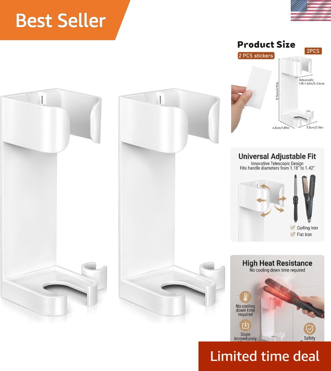 Wall Mount Curling Iron Holder - 2 Pack Hair Tool Organizer for Bathroom