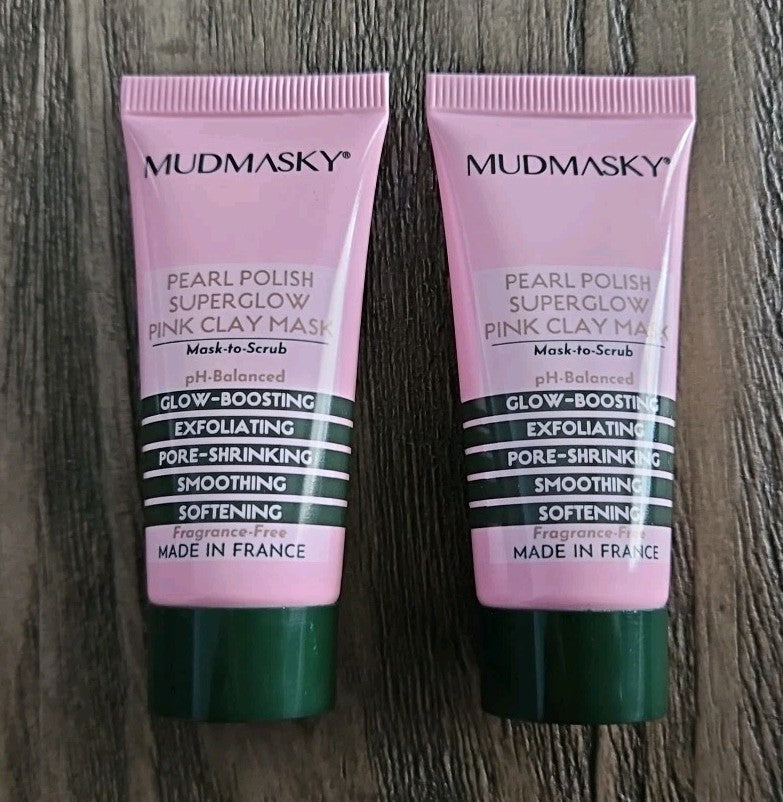 Pearl Polish Superglow Pink Clay Mask 15ml Travel Size, 2-Pack