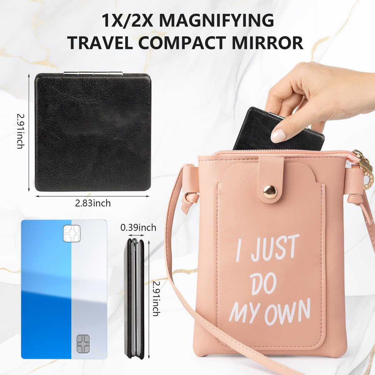 Foldable Travel Compact Mirror with Magnification - Black