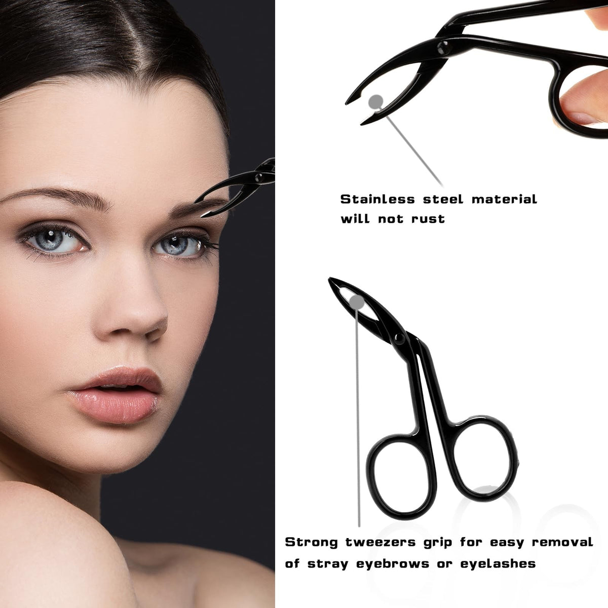 4-Piece Stainless Steel Eyebrow Tweezers Set with Flat & Straight Tips for Precision Grooming