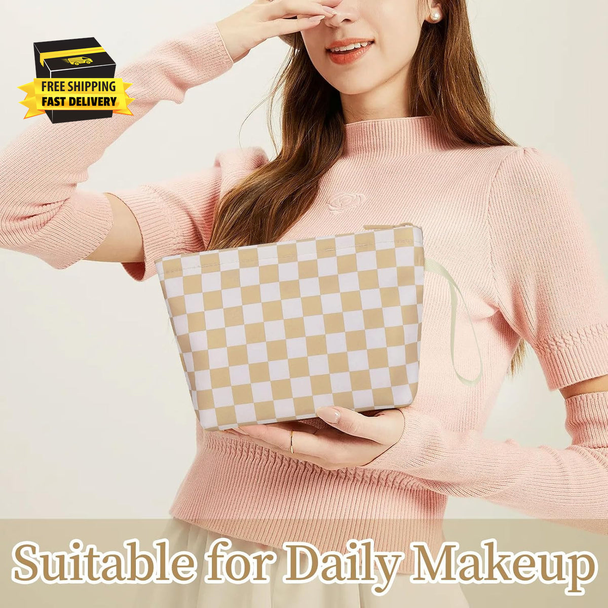 Travel Makeup Bag with Brush Holder, Compact Cosmetic Organizer for Women