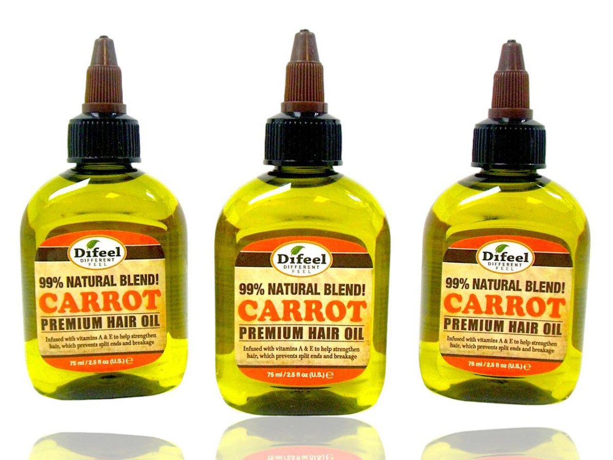 Hair Oil with Carrot Oil 99% Natural Blend - Premium Nourishing Treatment - 3 x 2.5 oz Bottles