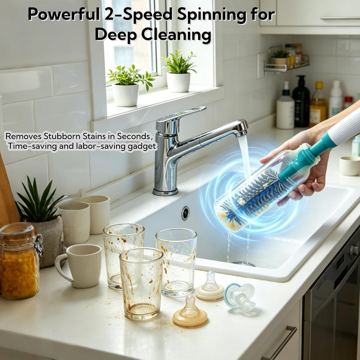 Electric Baby Bottle Brush Set - 6-in-1 Waterproof Cleaning Kit with Silicone Brushes