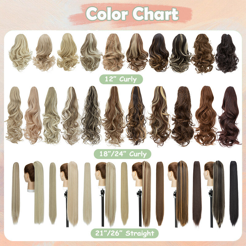 26-Inch Real Human Hair Ponytail Extension with Claw Clip - Thick Hairpiece