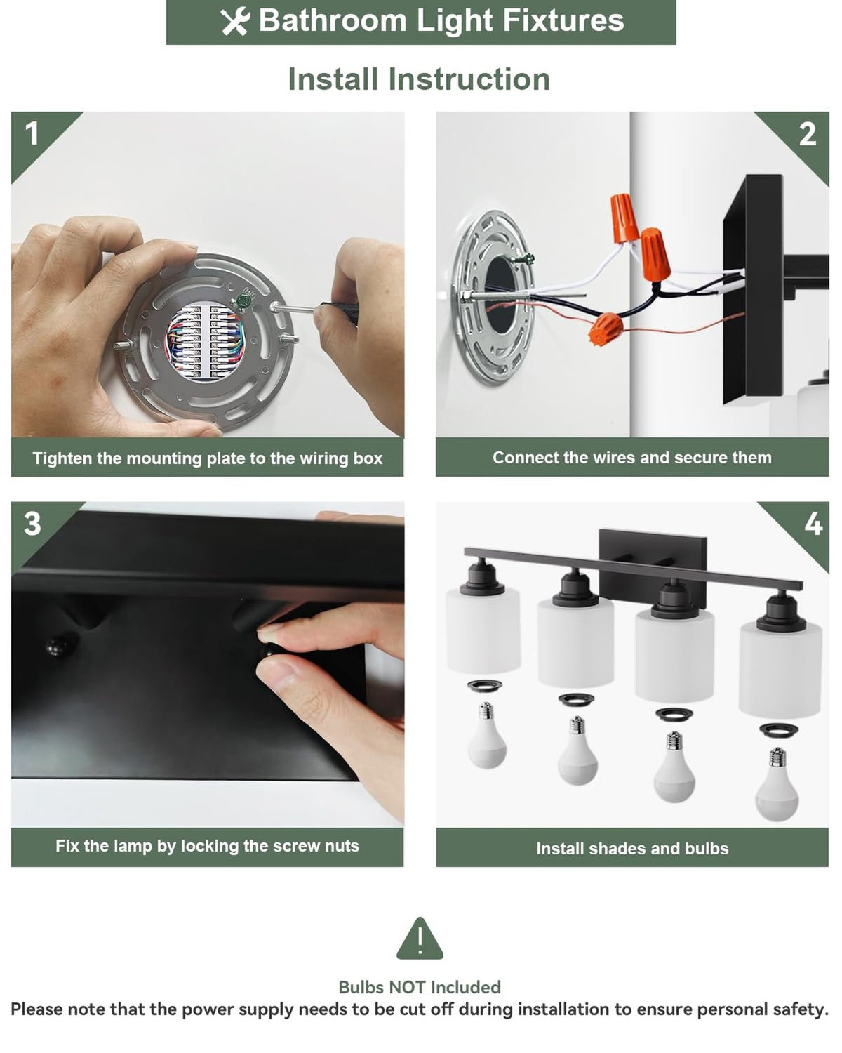 Matte Black 4-Light Bathroom Vanity Light Fixture - Modern Wall Mount