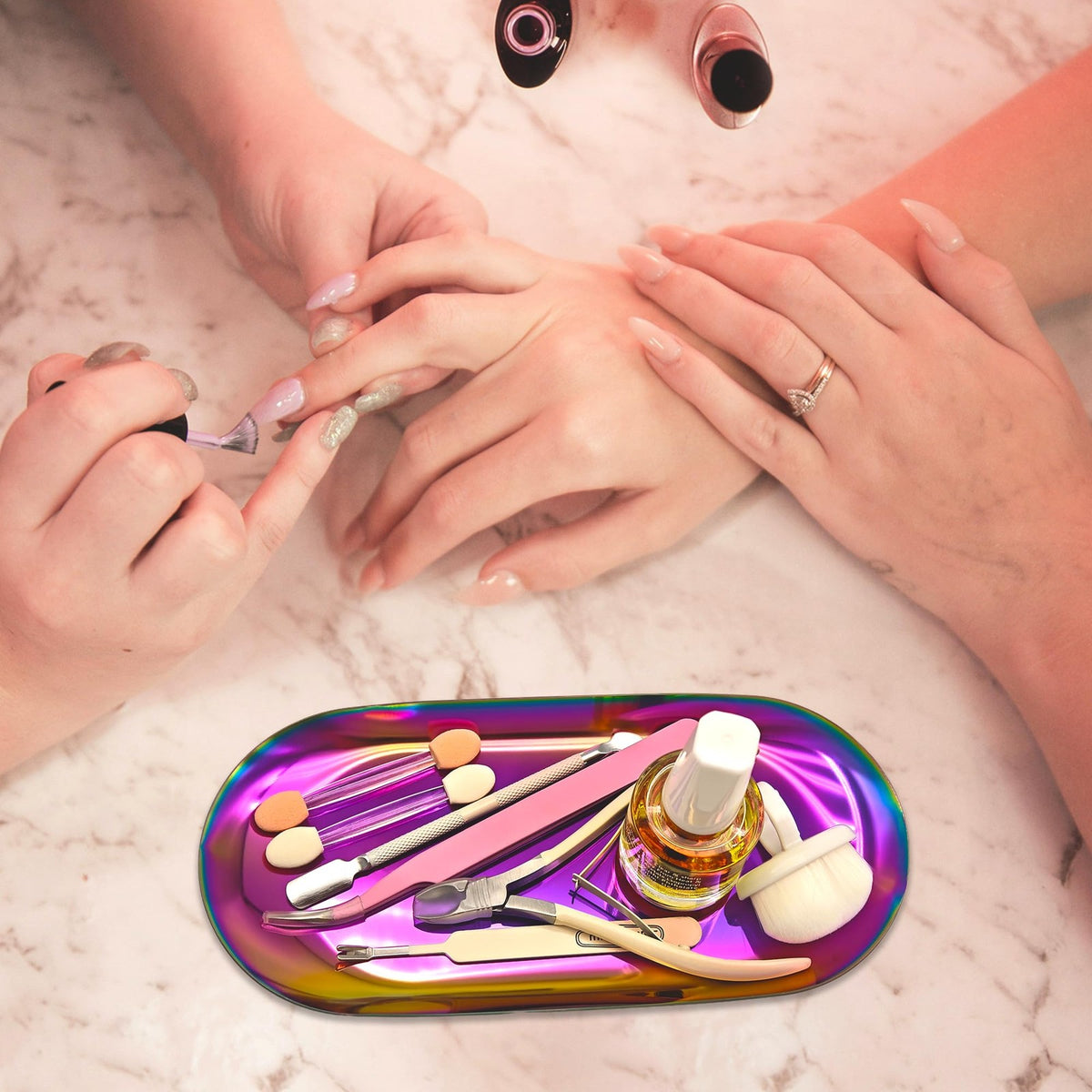 Colorful Mirror Finish Nail & Jewelry Organizer Tray - 7x3.3 Inch