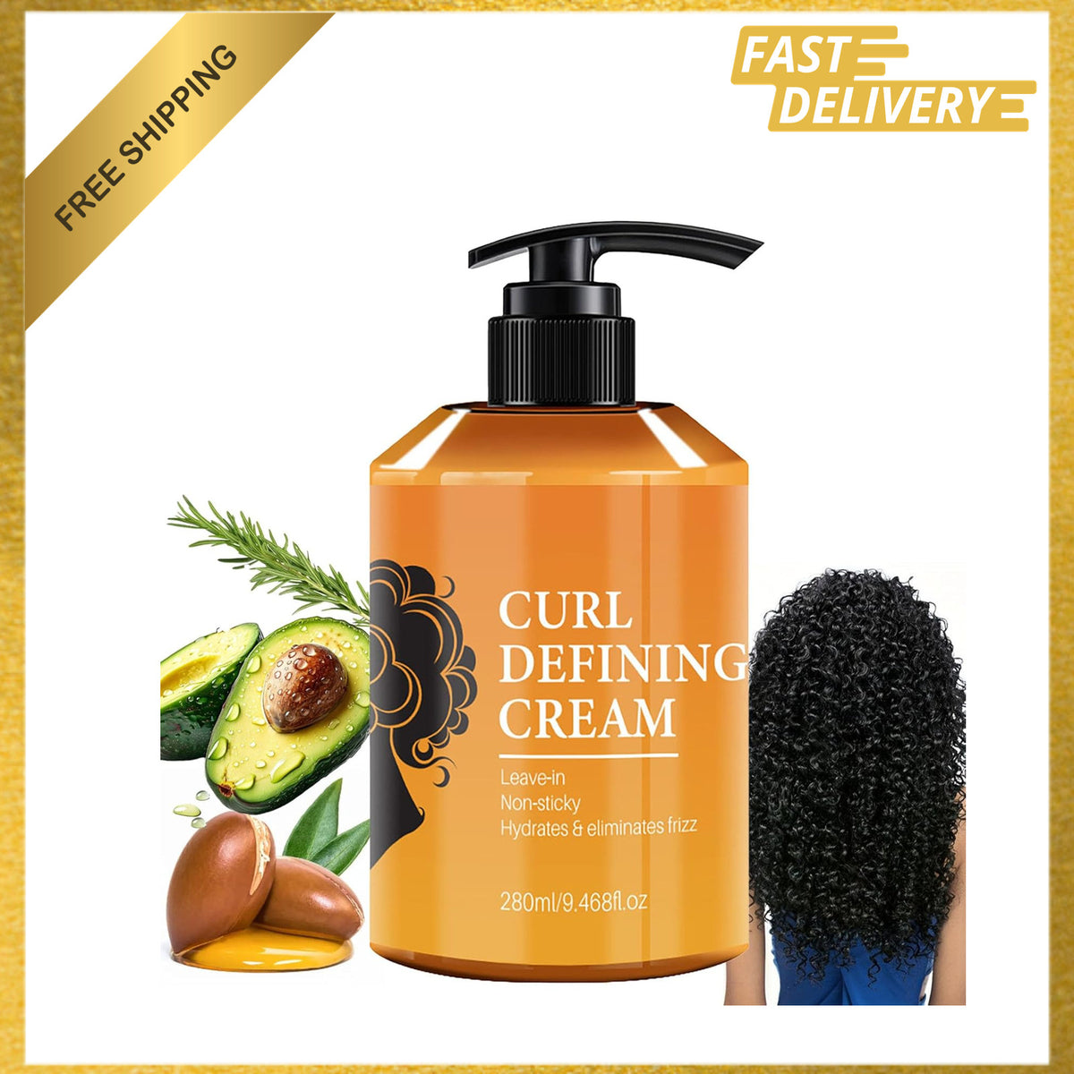 Argan Oil Curl Defining Cream for Natural Curly Hair - Anti Frizz & Moisturizing