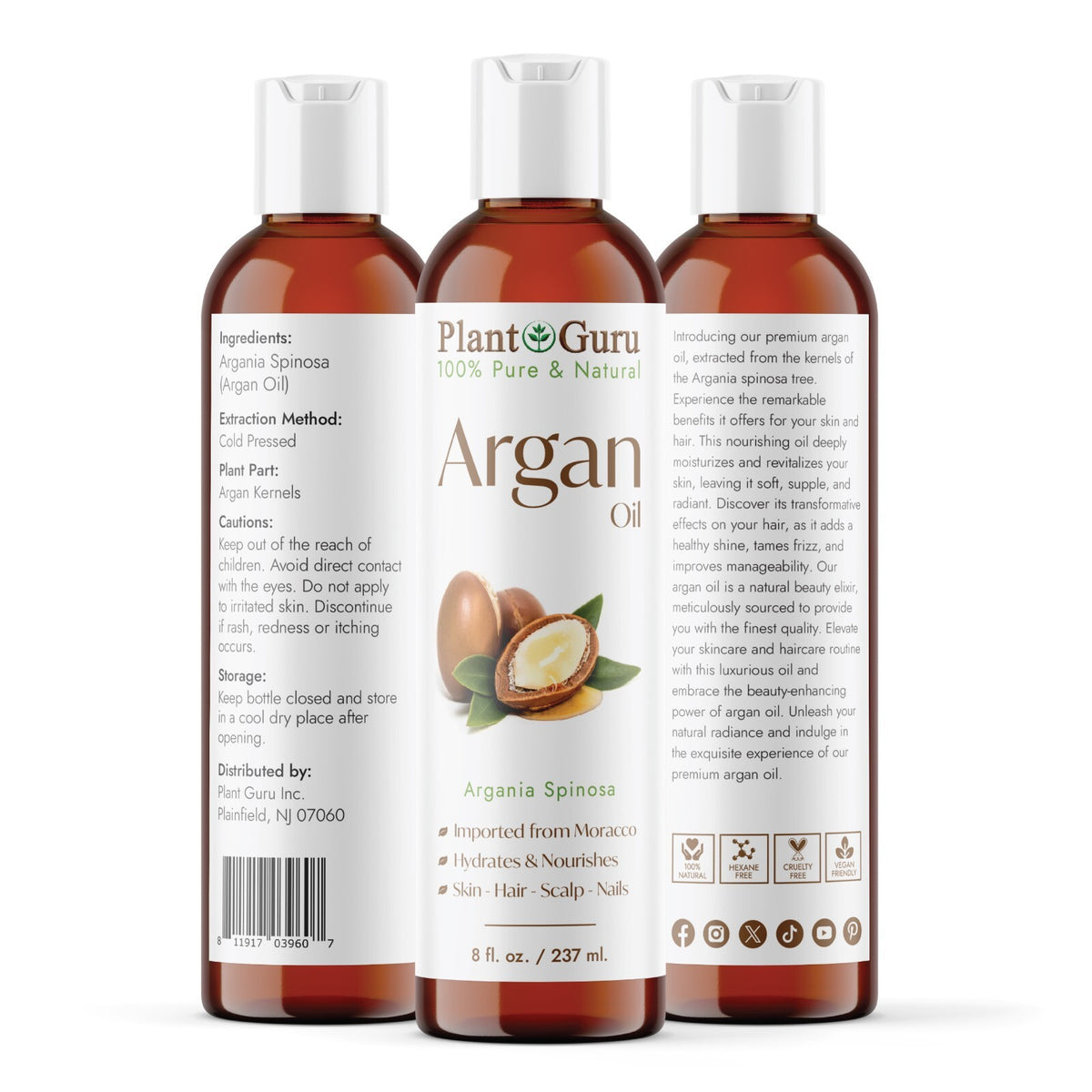 Pure Argan Oil for Hair and Skin - 8 oz, Cold Pressed, Unrefined Moroccan Oil
