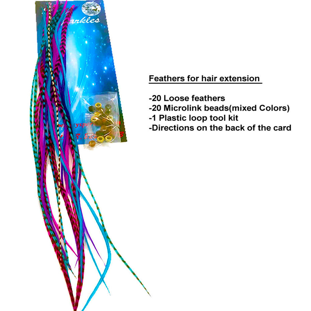 Long Pink, Purple & Blue Feather Hair Extensions - 100% Real Rooster Feathers