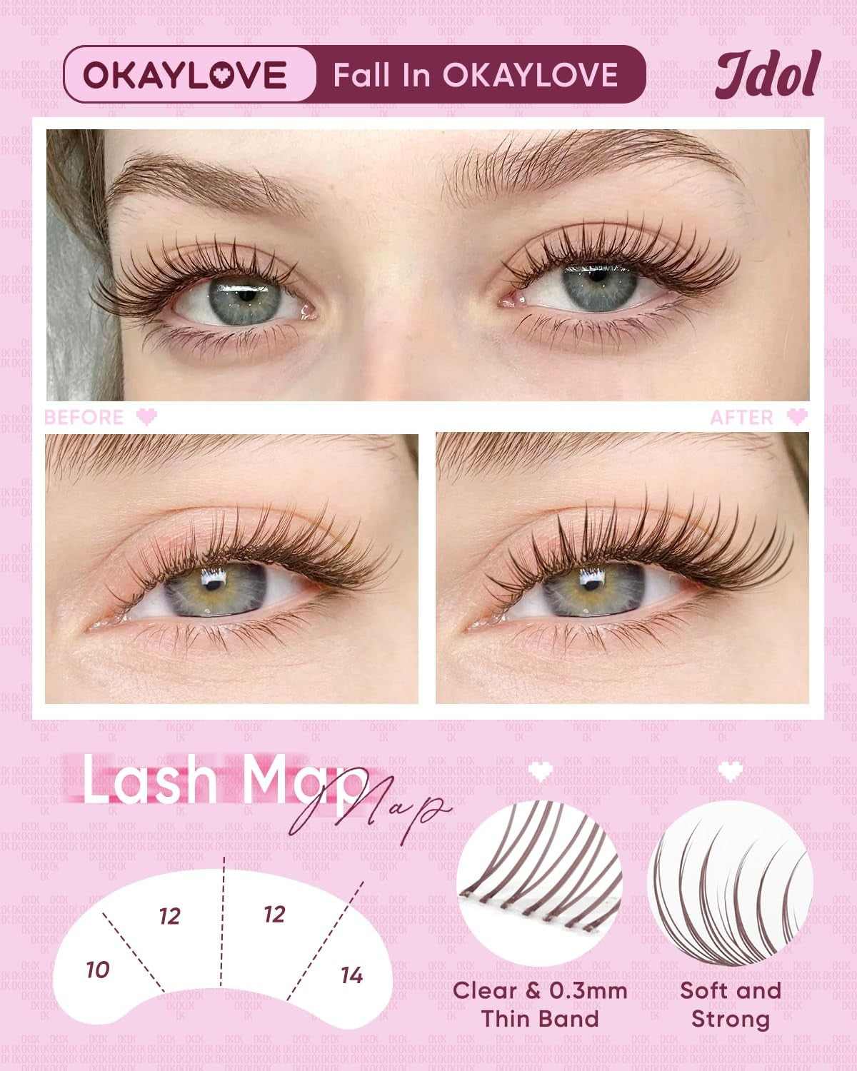 OKAYLOVE Brown Lash Clusters - Natural Look Clear Band 120 Pack