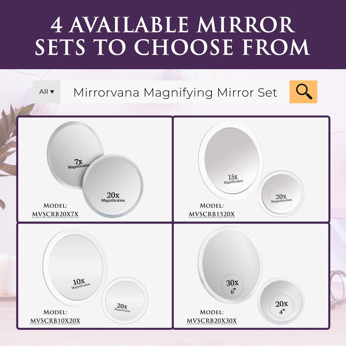 Magnifying Makeup Mirror Set with 3 Suction Cups - Travel Ready 15X & 20X Magnification