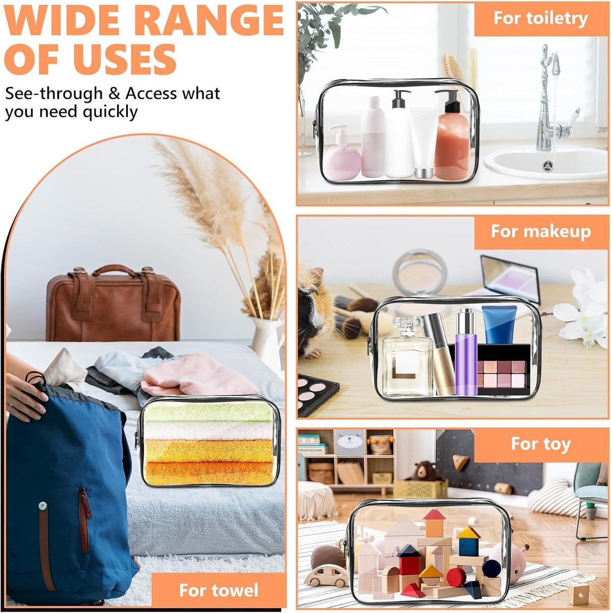 Travel Transparent Makeup Bag with Brush Case TSA Approved