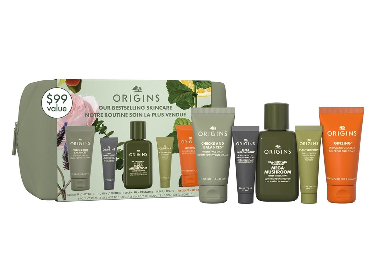 Origins Skincare Set with Cleanser, Mask, Serum & Lotion – Peptides & Hyaluronic Acid