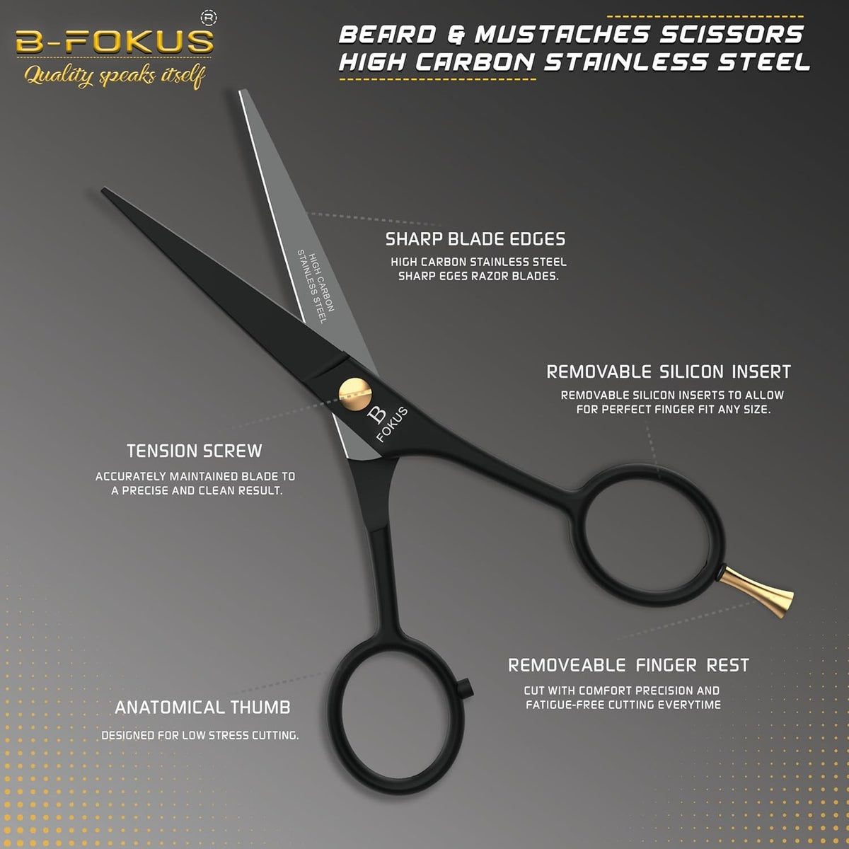 Professional Beard and Mustache Scissors - 5 Inch Stainless Steel Grooming Shears