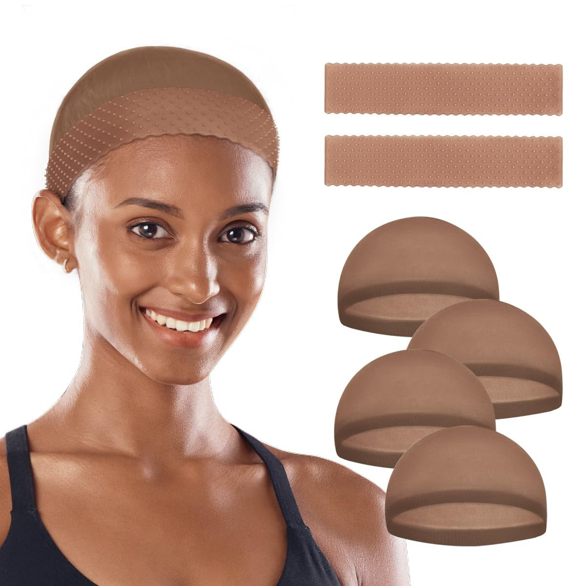 Adjustable Silicone Wig Grip Bands for Lace Front Wigs - Brown, 2 Pack