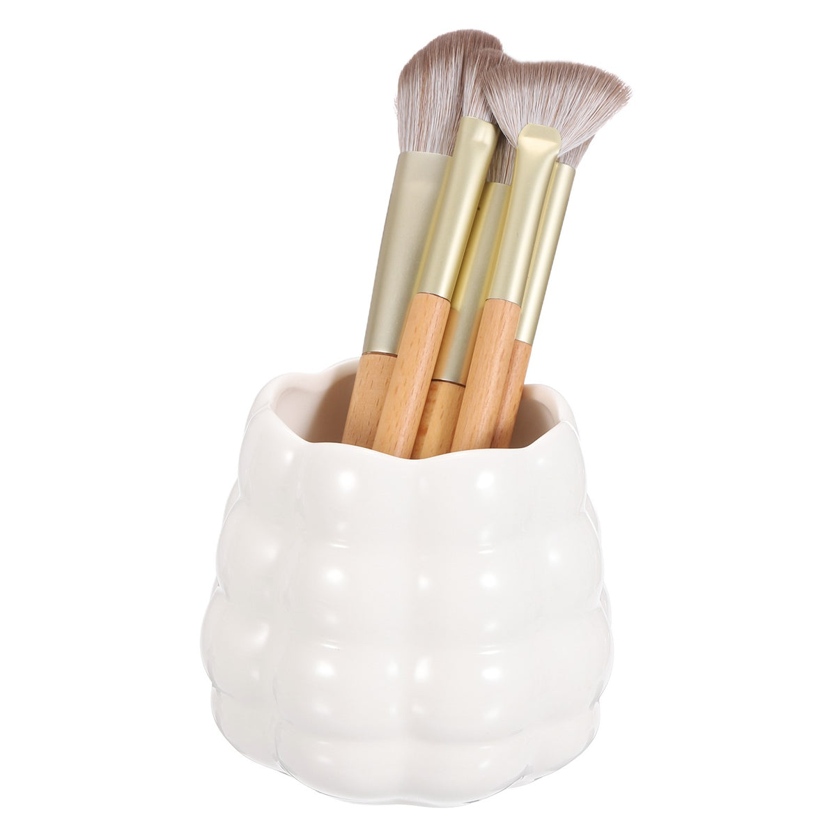 Ceramic Makeup Brush Holder - Round Desktop Pen and Cosmetic Organizer, White