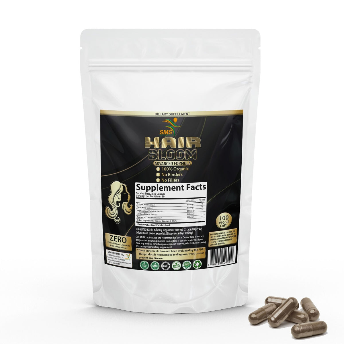 Hair Growth Supplement 100 Capsules - Natural Herbal Formula