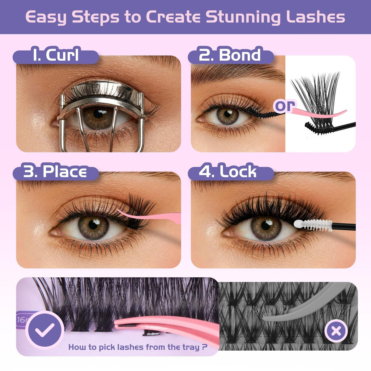 Eyelash Clusters Kit with 700 Faux Lashes & Tools - Natural & Glam Styles
