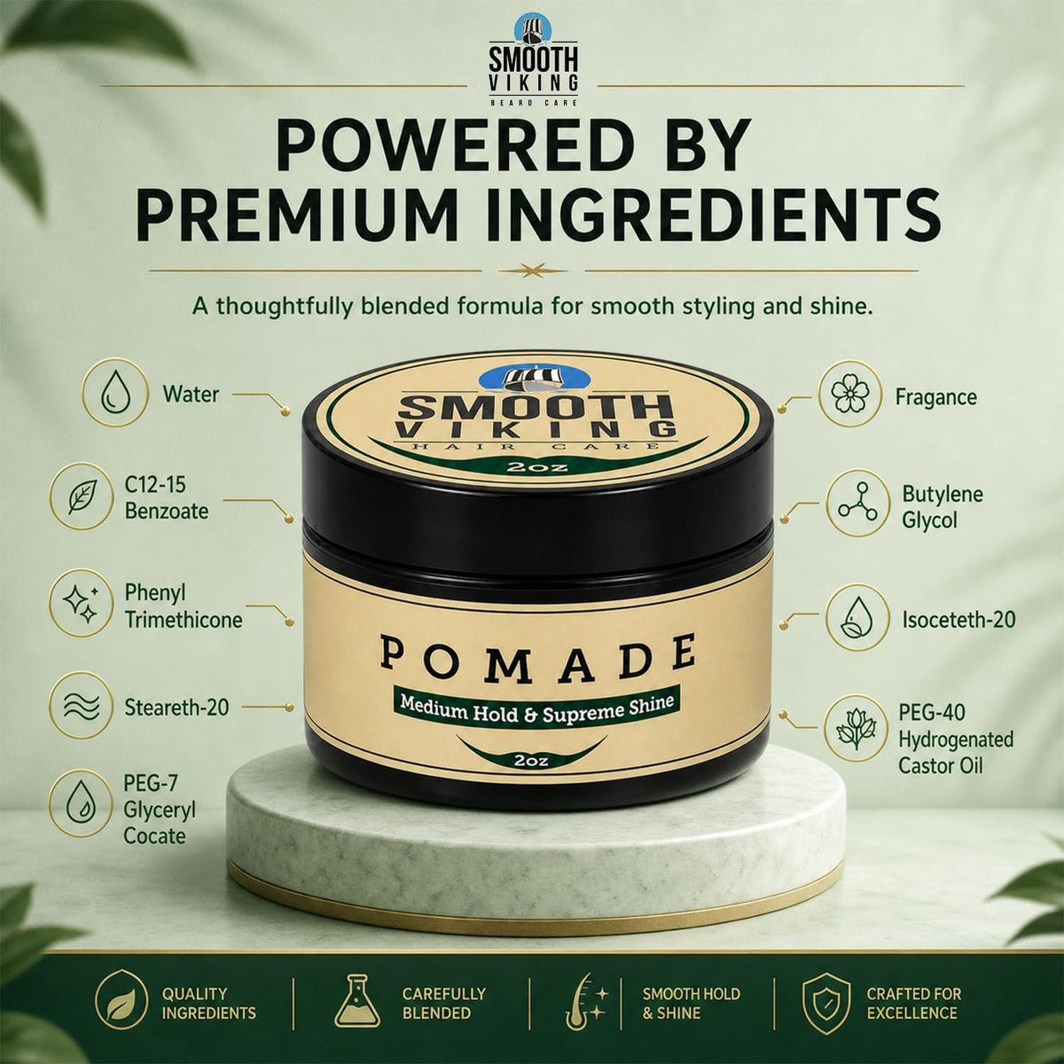 Men's Water-Based Pomade - Strong Hold, Silicone-Free, 2oz
