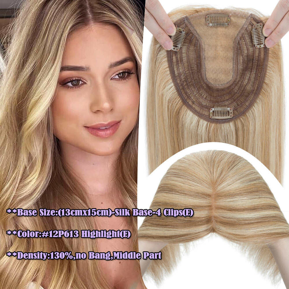 Remy Human Hair Clip-In Topper for Women - Silk Mono Base, Multiple Lengths & Colors